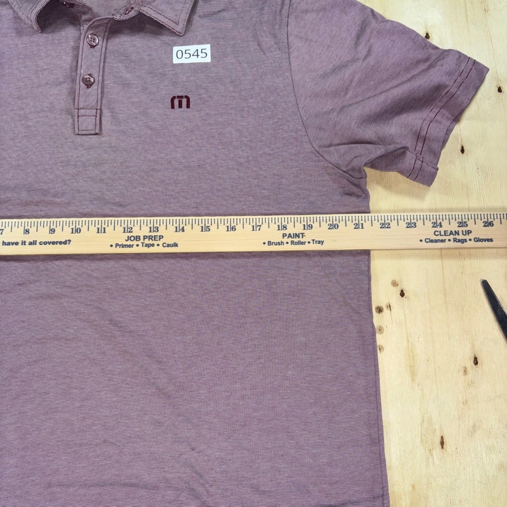 TravisMathew Mens L Burgundy White Micro Stripe Golf Polo Shirt Short Sleeve - Picture 4 of 5